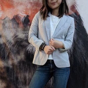 White and Blue Stripe Banana Republic Blazer